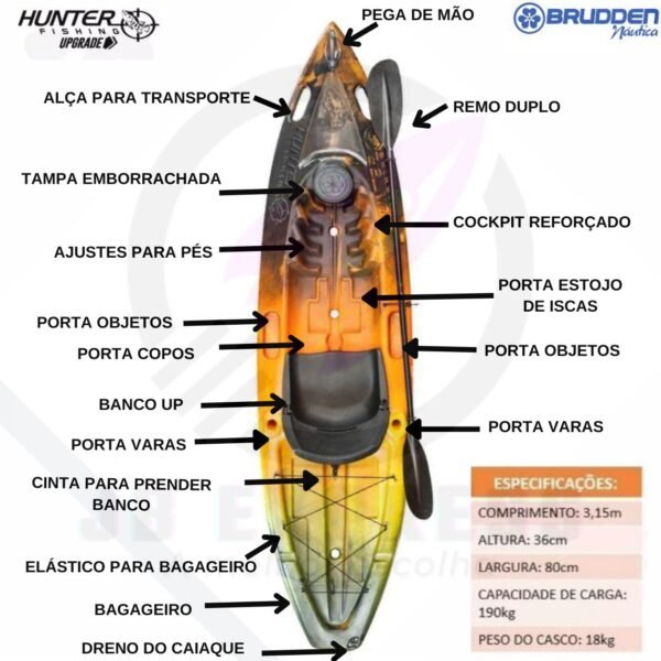 Caiaque Hunter Fishing Up Brudden Náutica - Imagem 10